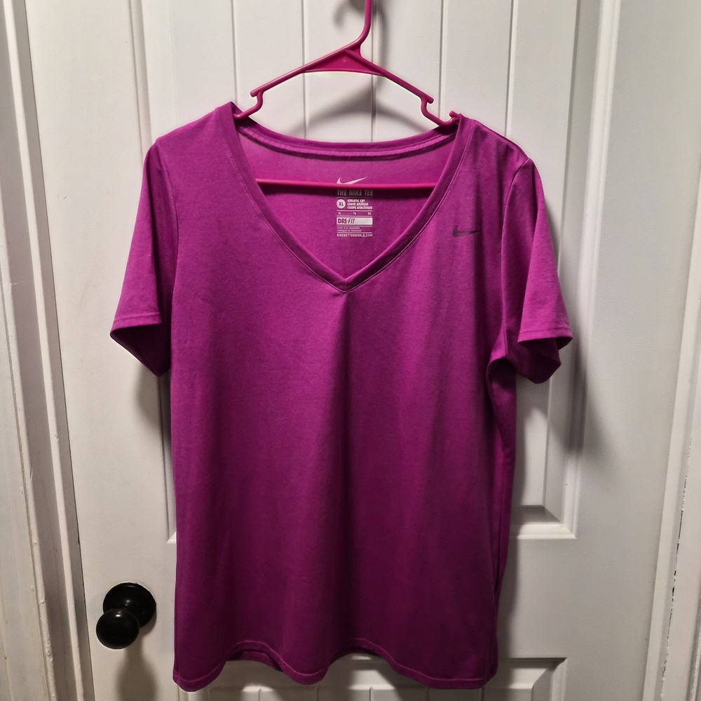 Nike - Neon Purple V-Neck Dri Fit T-Shirt